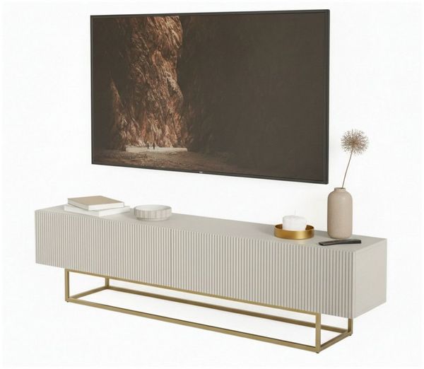 Selsey Veldio - TV-Schrank, Graubeige Taupe mit goldenem Metallgestell, 175 cm