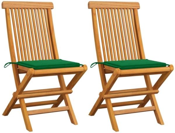 vidaXL Gartenstühle mit Grünen Kissen 2 Stk. Massivholz Teak 3062465