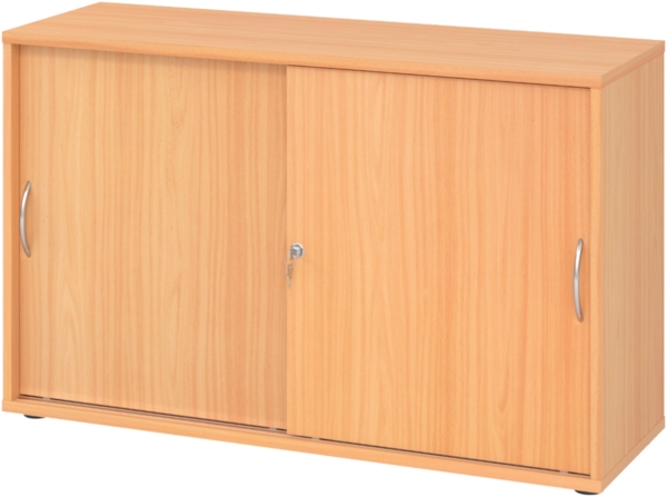 bümö Schiebetürenschrank 2OH - Aktenschrank abschließbar, Sideboard Schrank mit Schiebetüren in Buche, Bogengriff - Büroschrank aus Holz mit Schiebetür, Büro Kommode für Ordner & Co, 1752S-6-6-BM