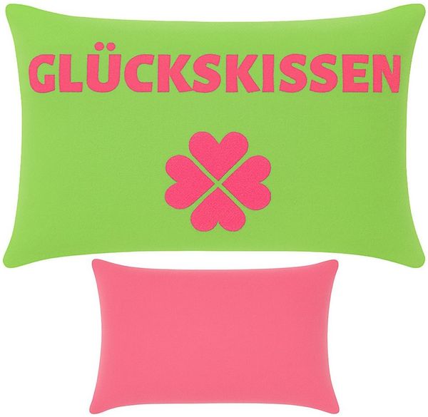 CEPEWA Dekokissen Kissen Glückskissen 40x25cm grün rot Baumwolle PES 180g Reißverschluss