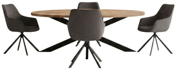 bene living Esszimmer-Set Massivholztisch Avola oval, 4er Set Diningsessel San Carlo dunkelgrau, (Indoor-Möbelset, 5-St), massive Mangoholz-Tischplatte - drehbare Diningsessel
