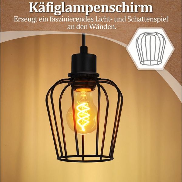 Nettlife Deckenleuchte Holz 3 flammig Retro Schwarz Deckenlampe E27 Industrial, Höhenverstellbar, LED wechselbar, Flur Wohnzimmer Schlafzimmer