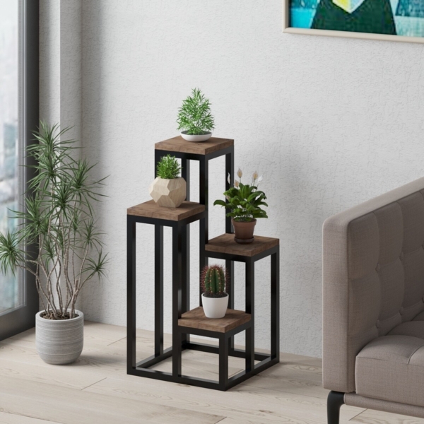 Calicosy Mehrstufiges Regal Dekor Kiefernholz und Schwarz H65 cm – JASON - Helles Holz Bild 2