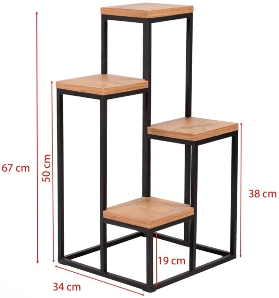 Calicosy Mehrstufiges Regal Dekor Kiefernholz und Schwarz H65 cm – JASON - Helles Holz Bild 7