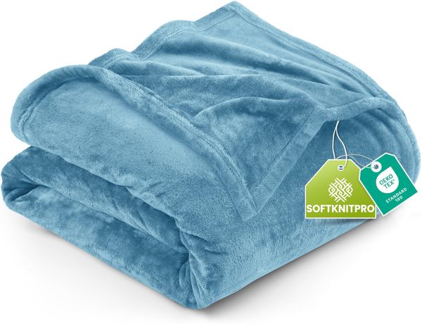 Utopia Bedding Fleecedecke Leichte Decke für Bett, Couch oder Sofa, Geeignet für alle Jahreszeiten [228x228 cm, Gewaschenes Blau]