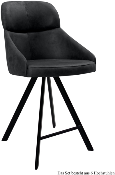 Thekenstuhl drehbar (6er-Set) Diljana 52x99x63 Schwarz/Anthrazit