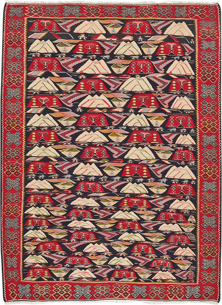 Looma 'Sarina' Kelim Senneh handgewebt, Schurwolle Bunt, 131x180 cm