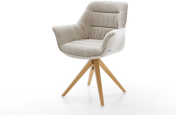 Drehstuhl Kaira-Flex Webstoff Soft Beige Holzgestell kantig Natur 180° drehbar