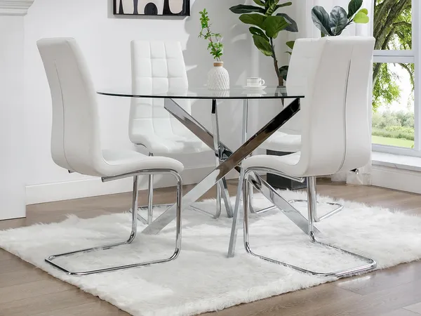 Vente-unique - COSIMA Esstisch Glas TransparentSilberfarben - B 140 cm x H 77 cm x L 140 cm