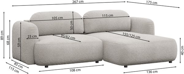 Selsey Tvoya Ecksofa mit Schlaffunktion, Ottomane rechts, Bouclé Hellbeige Bild 5