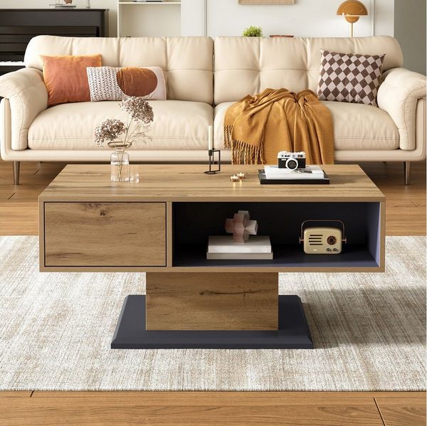 BlingBin Couchtisch Sofatisch Beistelltisch mit Doppelseitigem Stauraum (Kaffeetish, 1-St, Wohnzimmertisch 100 x 50 x 46,5 cm), Vielseitiger Wohnzimmertisch mit praktischem Ordnungsdesign