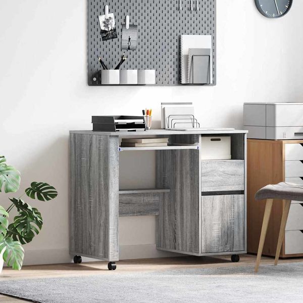 vidaXL Tisch mit Rädern Graues Sonoma 91 x 50 x 77 cm Holzwerkstoff 869535