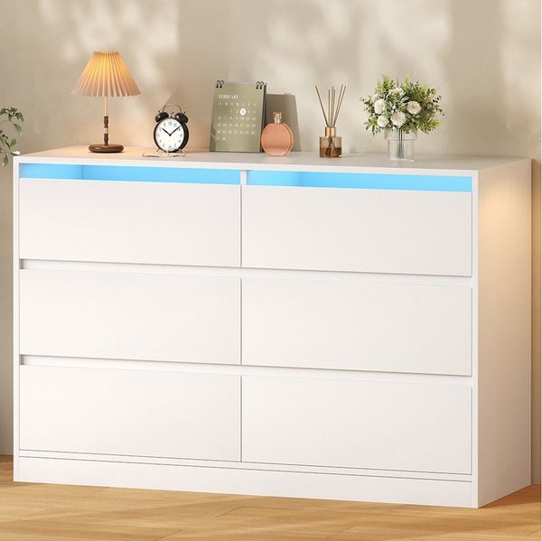 BEWISHOME Kommode mit integrierter LED-Beleuchtung, 6 Schubladen, 108 x 40 x 75 cm (1 St), Modernes Sideboard mit RGB-Licht und Kippschutz