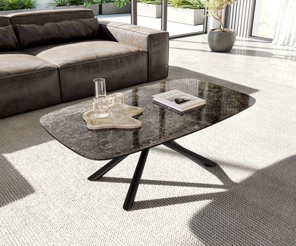 Couchtisch Edge Boot 120x70 cm Keramik Emperador Extra Lucidato Dunkelbraun Sarity Metall Schwarz