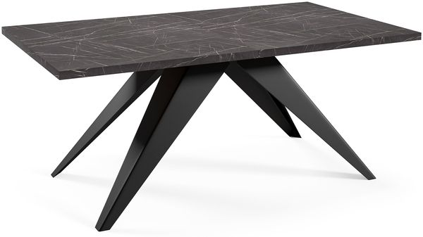MEBLINI Esstisch Ausziehbar aus Metall - 160-260 x 90 x 76 cm - VENTI - Schwarz Marmor/Schwarz Matt - Loft - Esszimmertisch Modern - Küchentisch - Ausziehtisch - Dining Table