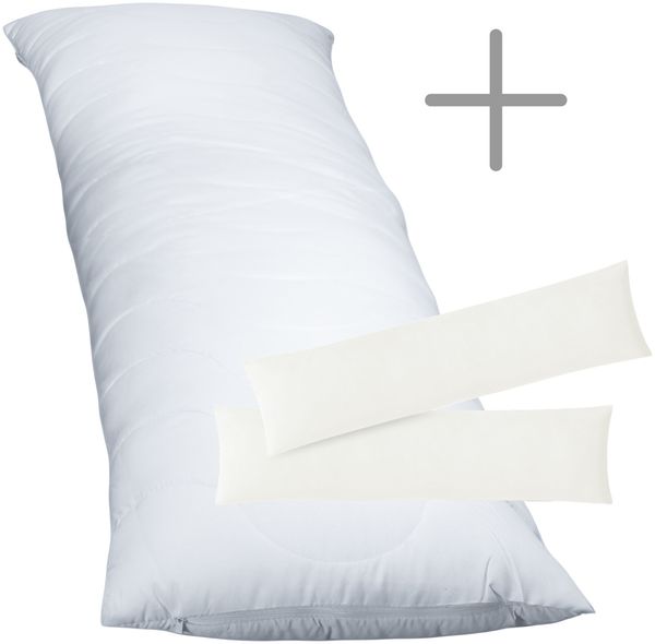 1 x Seitenschläferkissen + Jersey Kissenbezug 2er Set 40x145 cm Weiß Bild 2