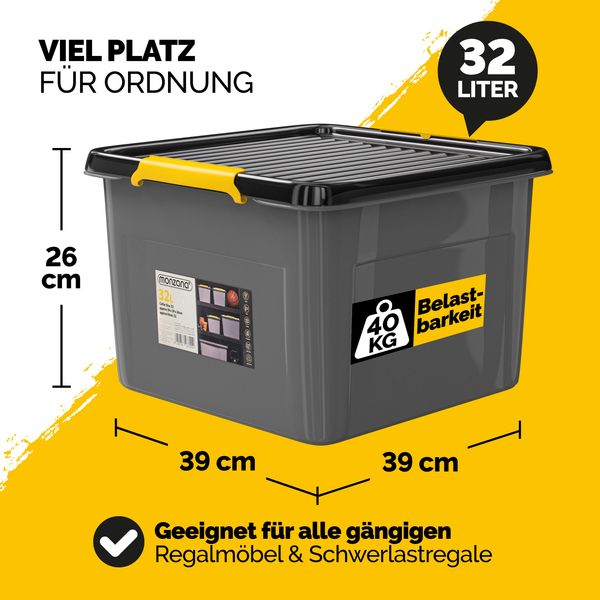 MONZANA® 2x Aufbewahrungsbox mit Deckel 32L Kunststoff