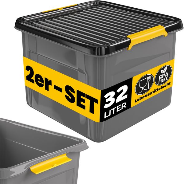 MONZANA® 2x Aufbewahrungsbox mit Deckel 32L Kunststoff