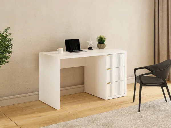 Vente-unique - MABELI Büromöbel Holz, Platte Weiß - B 60 cm x H 75 cm x L 130 cm