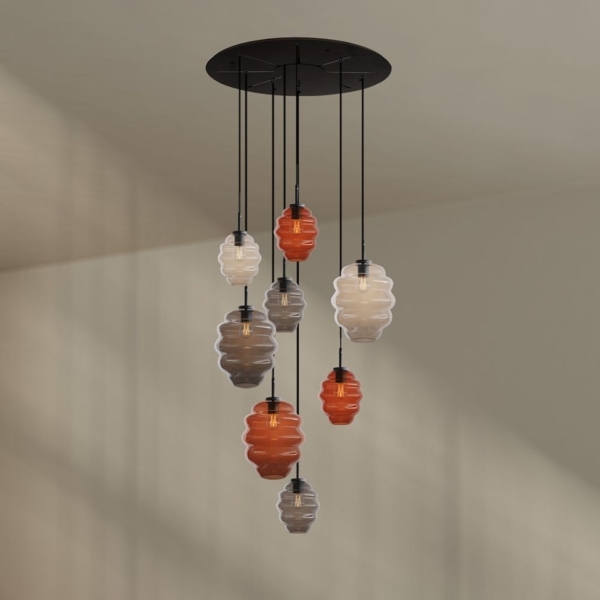 s.luce Echos Galerieleuchte 8-flammig Ø 80cm Baldachin Ø 18/25cm Braun, Klar, Rauch