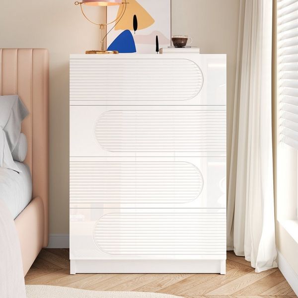 REDOM Sideboard Kommode in modernem Weiß mit Hochglanzfronten (Packung, 1 St, Kompaktes Möbelstück für eine aufgeräumte Aufbewahrung), 60x38,5x85 cm, mit leichtgängigen Vollauszügen
