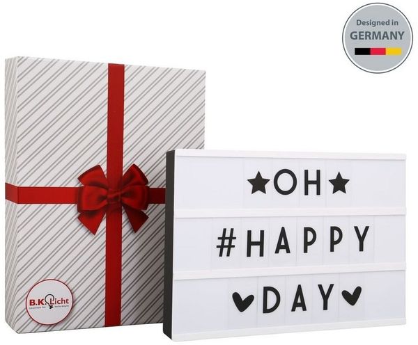 B.K.Licht Tischleuchte Lichtbox Symbole LED A4 USB Batterie 6.500K - BKL1081, LED fest integriert, Tageslichtweiß, 90 Dekobuchstaben in schwarz inkl. Letter Box Leuchtschild