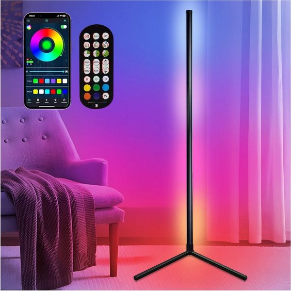 Sunicol LED Stehlampe RGB LED Stehlampe Wohnzimmer, Musik Sync, DIY-Modus, Zeitschaltuhr, 125-165cm Standleuchte Dimmbar mit Fernbedienung und APP