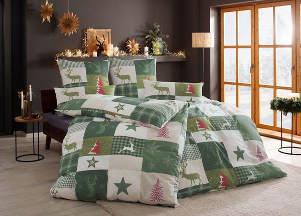 OTTO home Bettwäsche Nicholas, Biber, 2 teilig, Weihnachtsbettwäsche, Winter, in 3 Qualitäten verfügbar