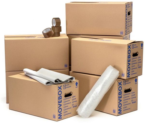 KK Verpackungen Aufbewahrungsbox (Komplett-Set, Kartons Packseide Luftpolsterfolie Klebeband Braun), 25 Umzugskartons 1kg Packseide 0,5x5m Luftpolsterfolie Klebeband