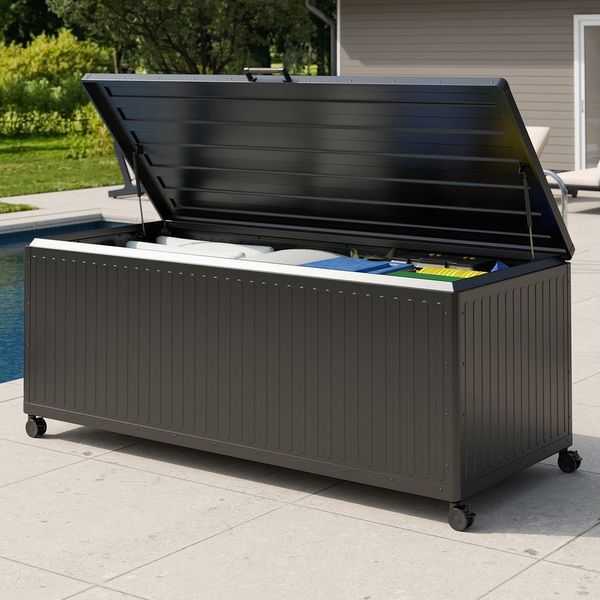 Mirador Auflagenbox Gartenbox Aluminium Anthrazit Kissenbox fur Garten Balkon (Komplett-Set, 1-tlg), Rollbar, Haltegriffe, Gasdruckfedern