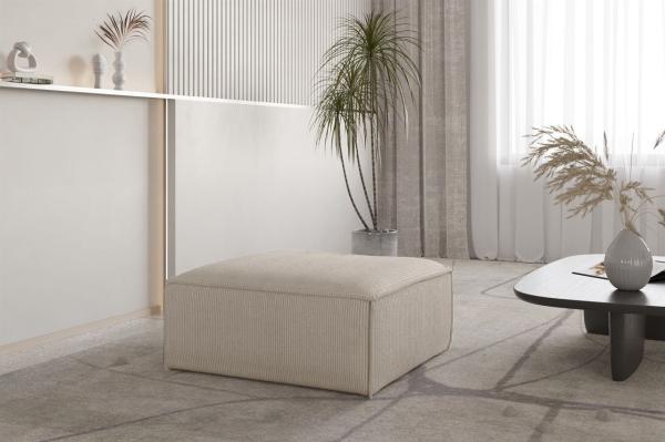 Polsterhocker Designerhocker CELES PREMIUM 85x85 cm in Stoff Scala Hellbeige