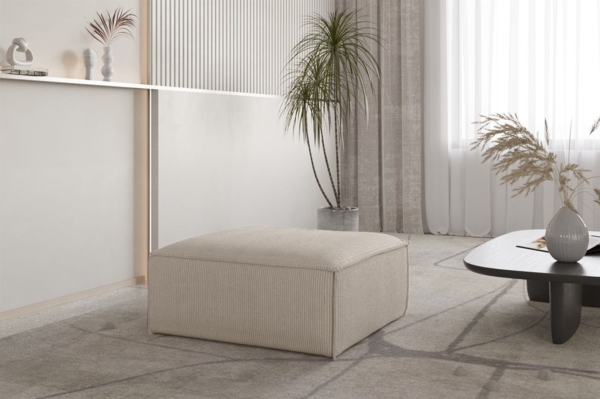 Polsterhocker Designerhocker CELES PREMIUM 85x85 cm in Stoff Scala Hellbeige