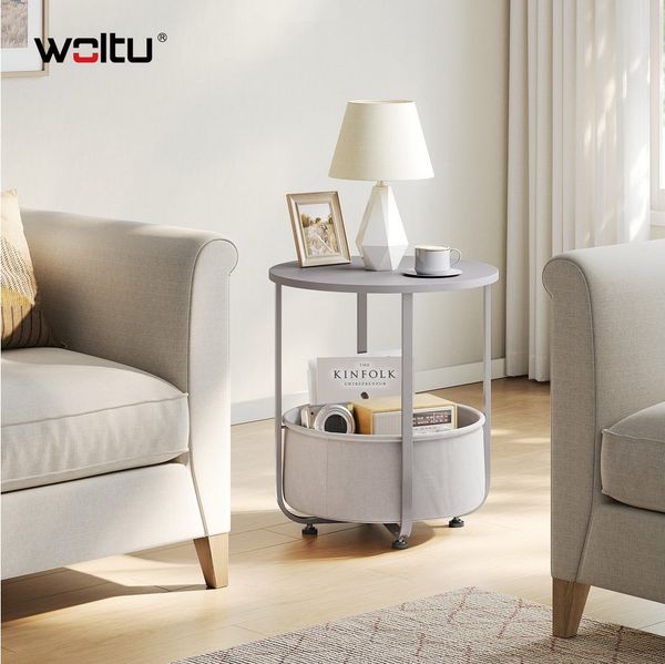 Woltu Beistelltisch, klein, mit abnehmbarem Stoffkorb, für Wohnzimmer Schlafzimmer