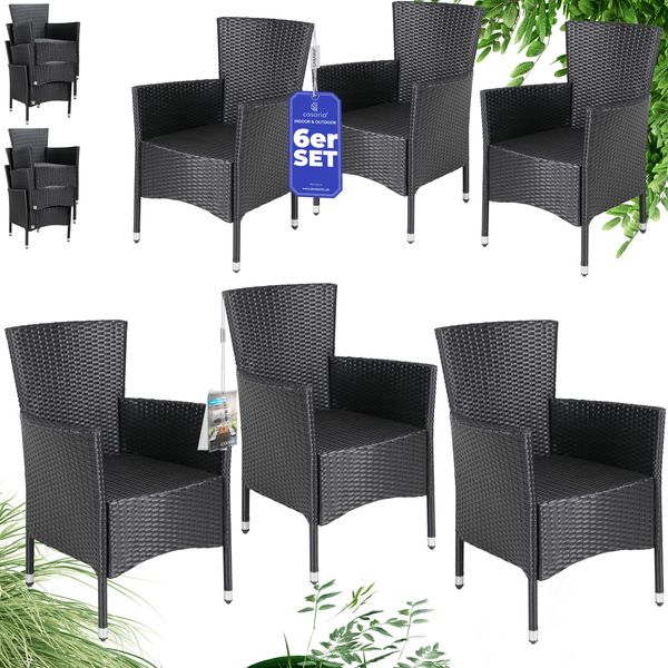 CASARIA® Gartenstühle Polyrattan 6er Set Schwarz