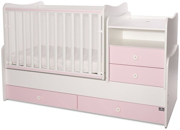 Lorelli Baby- Jugendbett Combo umbaubar 2 Kinder gleichzeitig Schaukelfunktion pink
