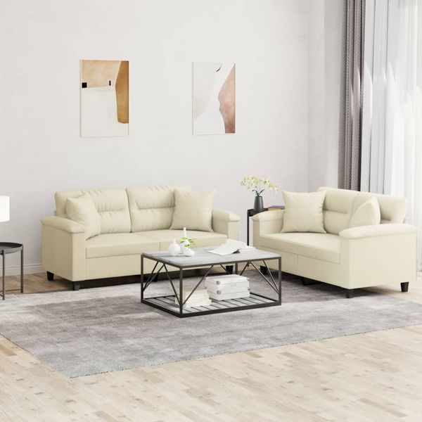 vidaXL 2-tlg. Sofagarnitur mit Kissen Creme Kunstleder 3202373