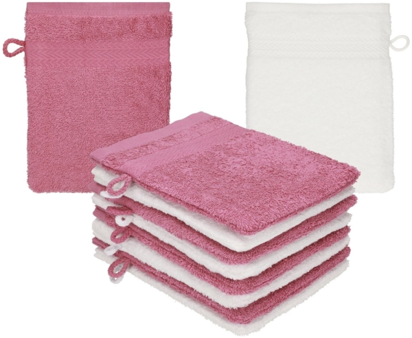 Betz Waschhandschuh 10 Stück Waschhandschuhe Premium 100% Baumwolle Waschlappen Set 16x21 cm Farbe Beere - weiß (10-tlg)