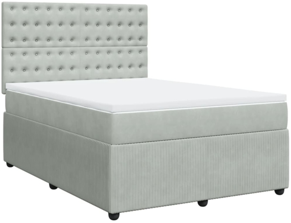 vidaXL Boxspringbett mit Matratze Hellgrau 140x200 cm Samt 3292370