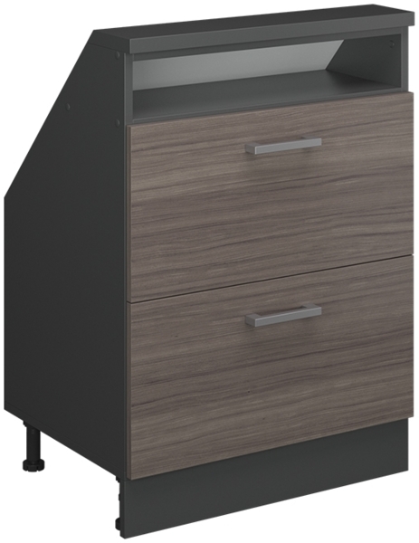 Küchenschrank für Dachschrägen R-Line Edelgrau 60 cm mit 2 Schubladen Vicco