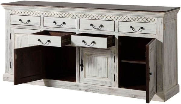 Sideboard Mango / Akazie 200x45x90 weiß gewachst CASTLE-ANTIK #108