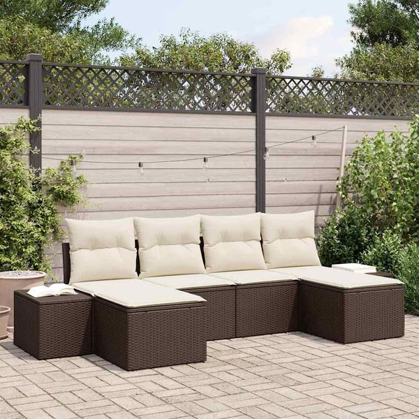 vidaXL Garten-Sofa-Set mit Kissen 4 pcs Braun und Creme Poly-Rattan 3355837