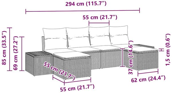 vidaXL Garten-Sofa-Set mit Kissen 4 pcs Braun und Creme Poly-Rattan 3355837 Bild 12