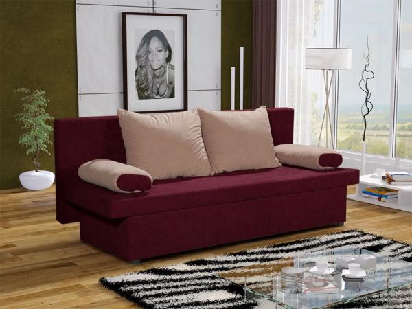 Sofa Schlafsofa inklusive Bettkasten DANNY Weinrot / Beige