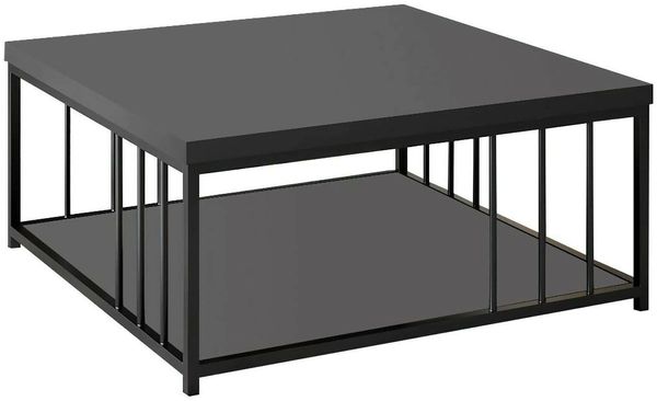 Dmora Wohnzimmertisch Raiden, Niedriger Wohnzimmertisch, Kaffeeregal, Couchtisch für Sofa, 90x90h40 cm, Anthrazit und Schwarz