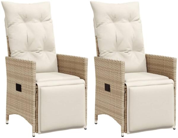 vidaXL Gartensessel mit Kissen 2 Stk. Verstellbar Beige Poly Rattan 365669