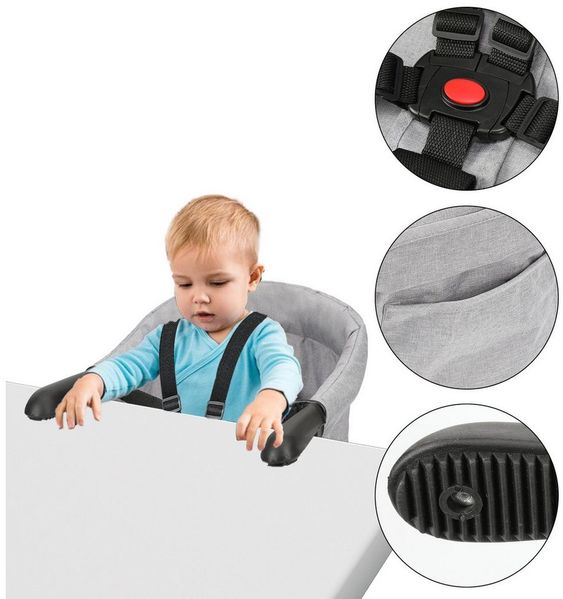 Clanmacy Tischsitz Tischsitz für Babys Kinderstuhl Faltbar Kindersitz Sitzerhöhung Grau