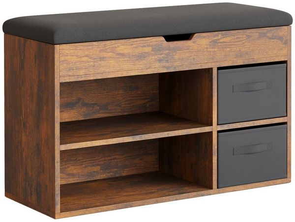 Mondeer Schuhbank mit Sitzfläche, Sitzbank mit Stauraum 2 Stoffschubladen, für Flur Eingang Wohnzimmer, 80 x 48 x 30 cm, Schwarz und Vintagebraun