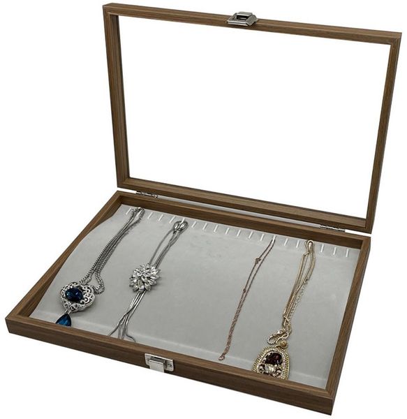 mixed24 Schmuckkasten Holz Ketten Halsketten Armbänder mit Deckel, Deckel aus Echtglas