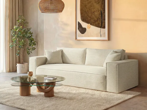 Vente-unique - AMELIA Sofa SamtStoff Beige - B 105 cm x H 80 cm x L 236 cm