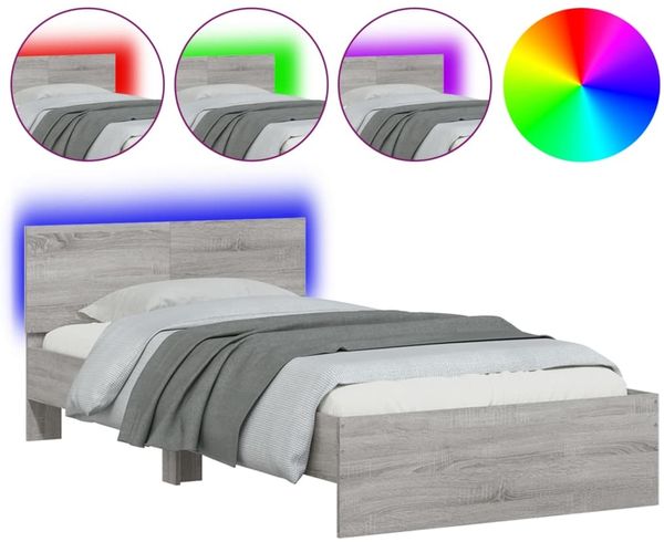 Einzelbettgestell Design für Erwachsene mit Kopfteil und LED-Leuchten Grau Sonoma 100x200cm d3355e